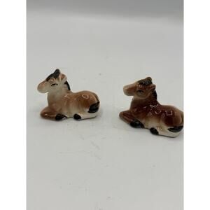 Vintage Porcelain Ceramic Glazed Finish Set Of 3 Foal Figurines JAPAN Pony Horse